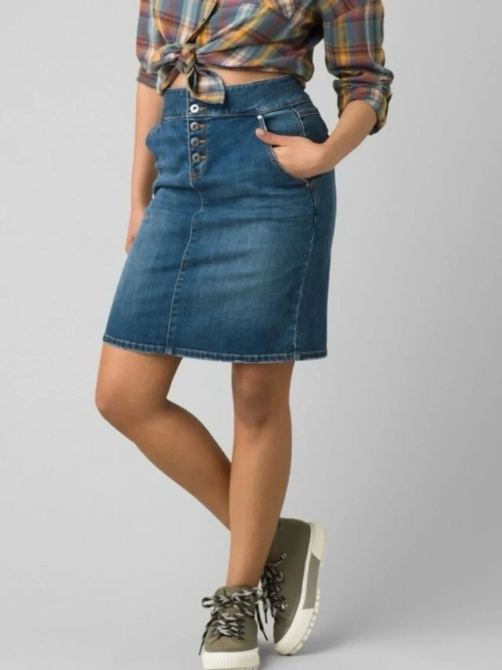prAna Aubrey Denim Pencil Skirt Button Fly Size 10